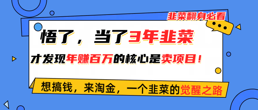 悟了，当了3年韭菜，才发现网赚圈年赚100万的核心是卖项目，含泪分享！-紫爵资源库