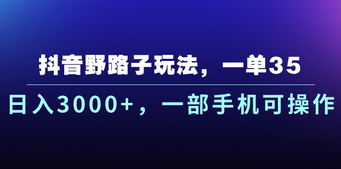 抖音野路子玩法，一单35.日入3000+，一部手机可操作-紫爵资源库