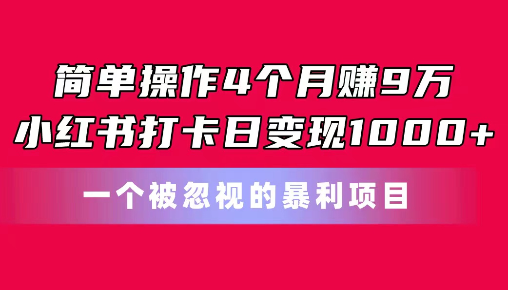 简单操作4个月赚9万！小红书打卡日变现1000+！一个被忽视的暴力项目-紫爵资源库