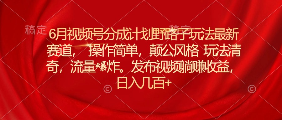 6月视频号分成计划野路子玩法最新赛道操作简单，颠公风格玩法清奇，流…-紫爵资源库