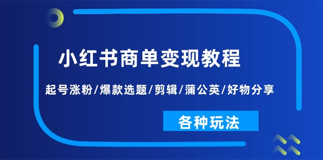 小红书商单变现教程：起号涨粉/爆款选题/剪辑/蒲公英/好物分享/各种玩法-紫爵资源库