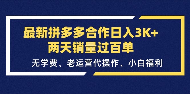 最新拼多多合作日入3K+两天销量过百单，无学费、老运营代操作、小白福利-紫爵资源库