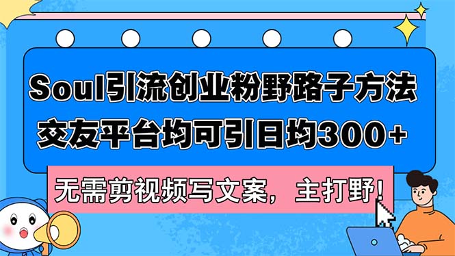 Soul引流创业粉野路子方法，交友平台均可引日均300+，无需剪视频写文案…-紫爵资源库