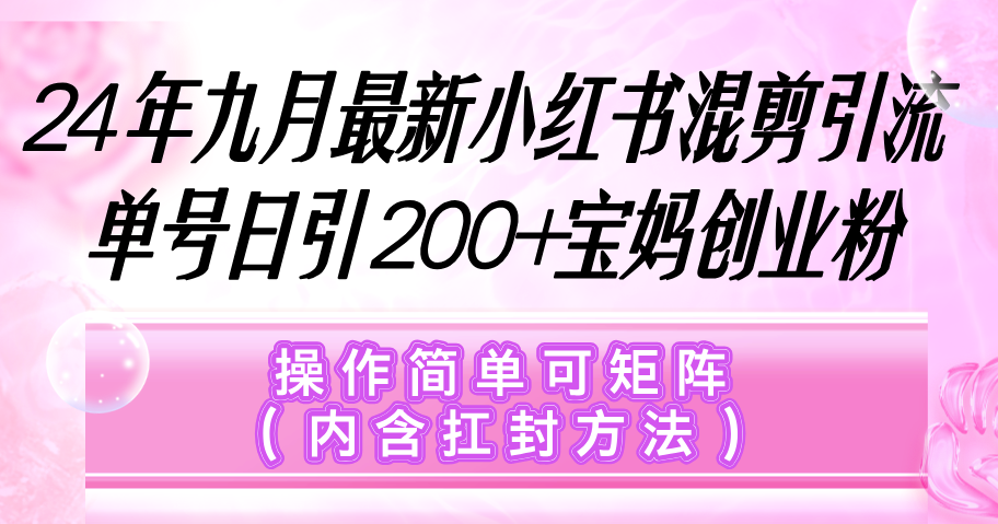 小红书混剪引流，单号日引200+宝妈创业粉，操作简单可矩阵（内含扛封…-紫爵资源库