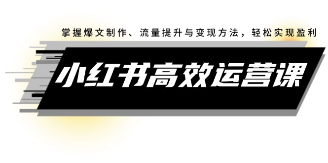 小红书高效运营课：掌握爆文制作、流量提升与变现方法，轻松实现盈利-紫爵资源库