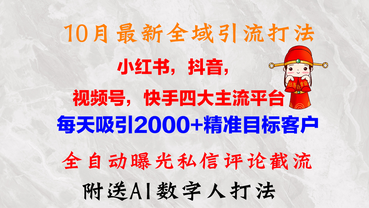 10月最新小红书，抖音，视频号，快手四大平台全域引流，，每天吸引2000…-紫爵资源库