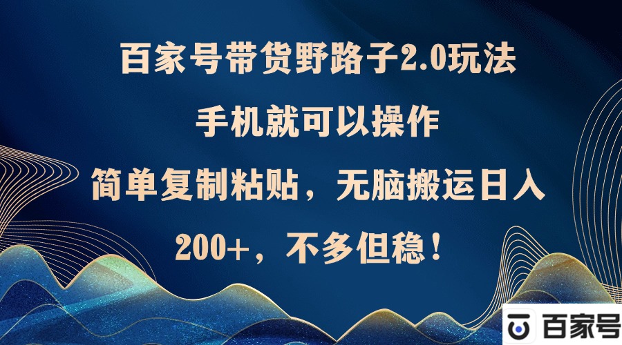 百家号带货野路子2.0玩法，手机就可以操作，简单复制粘贴，无脑搬运日…-紫爵资源库