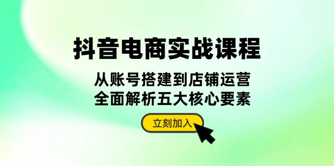 抖音 电商实战课程：从账号搭建到店铺运营，全面解析五大核心要素-紫爵资源库